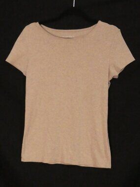 ELLEN TRACY Beige Short Sleeve Crewneck Knit Tee Shirt Top - Size Medium